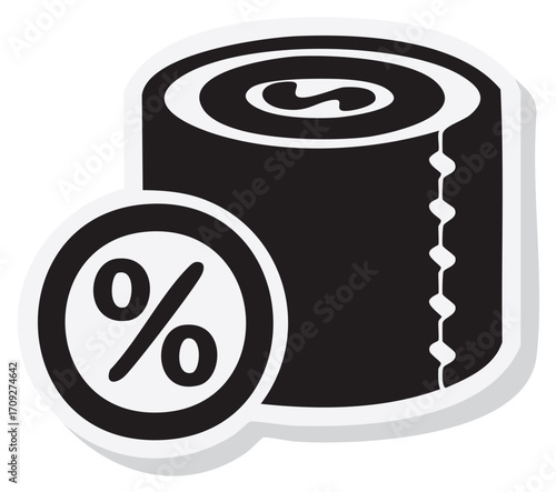Discount symbol with toilet paper roll icon for retail sales promotion