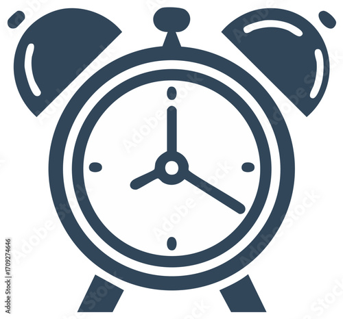Classic alarm clock vector graphic illustration shows wake up bell icon deadline time reminder