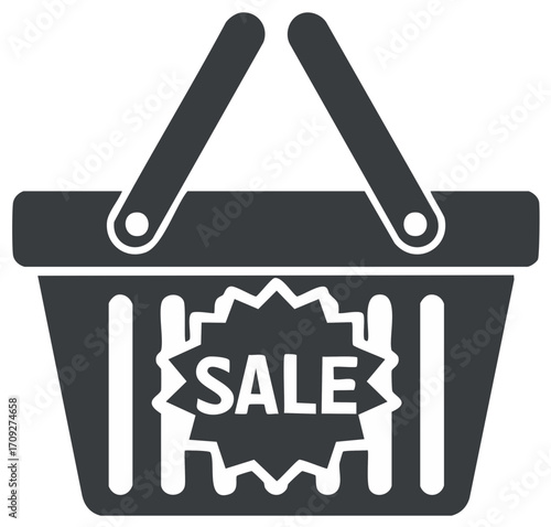 Sale Shopping Basket Icon, Retail Promotion Graphic Element, Discount Offer Symbol