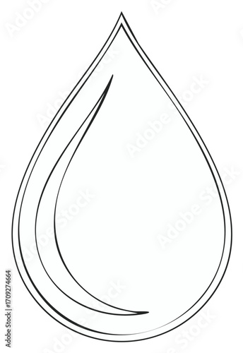 Abstract Teardrop Shape with Interior Curve - Outlined Graphic Design