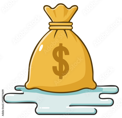Melting Money Bag with Dollar Sign Symbolizing Financial Loss and Inflation