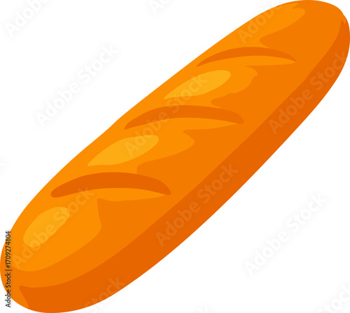 A golden brown baguette illustration, a staple of bakeries and meals