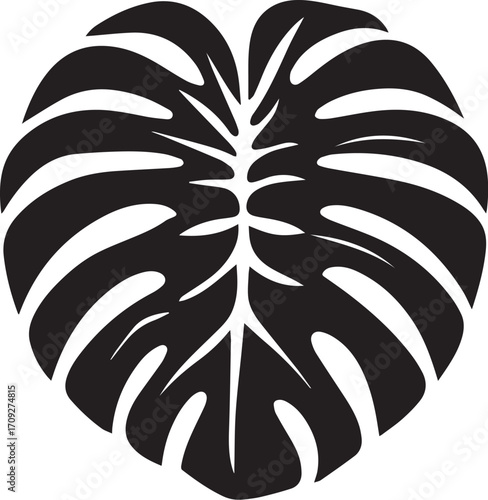 Monstera Leaf: A high-contrast, graphic rendering of a split-leaf philodendron, showcasing the unique pattern and texture of this iconic plant.