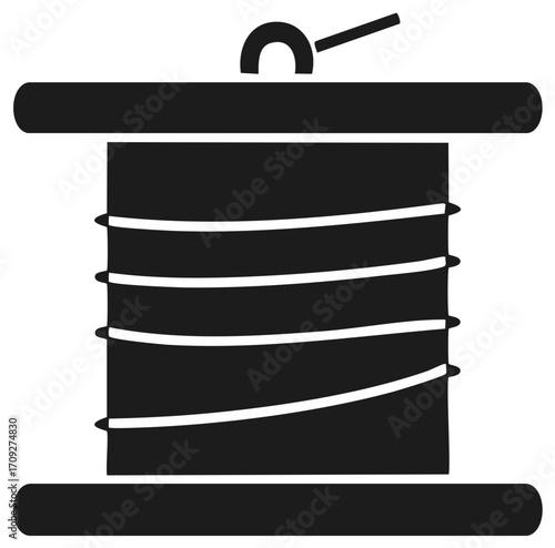 Thread Spool Icon, Sewing Supplies, Textile Crafting, Needlework, Isolated Design, Black and White