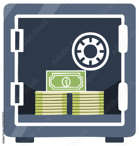 Stylized Illustration of Secure Safe Interior with Money Stacks and Single Bill