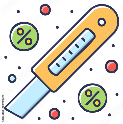 Colorful icon of a utility knife slashing prices for retail discounts and special offers