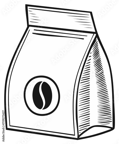 Coffee bag illustration with coffee bean graphic