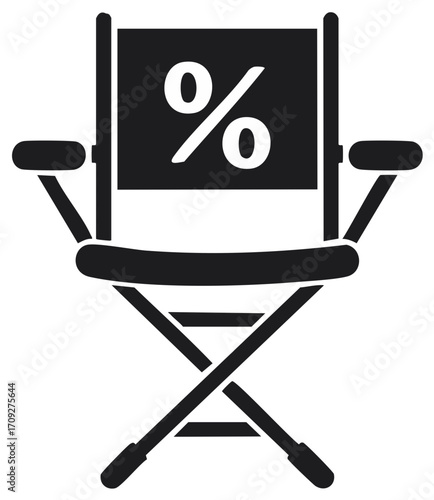 Conceptual icon of a director chair with a percent symbol for film finance, sales, and entertainment business