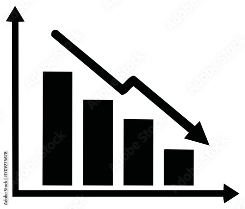 Bar Chart with Downward Trend Arrow Symbolizing Economic Decline and Negative Growth