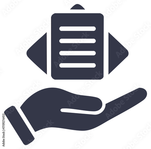 Abstract hand holding form with arrows service delivery or feedback concept