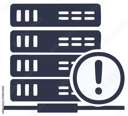 Server rack stack with an exclamation mark warning icon indicating a system error or network alert