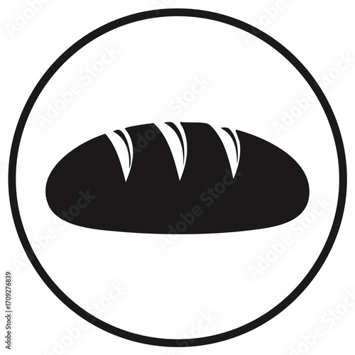 Simple black and white icon of a loaf of bread inside a circle