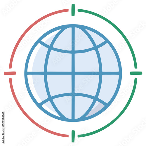 Global Network Icon with Green and Red Orbitals Connectivity Worldwide
