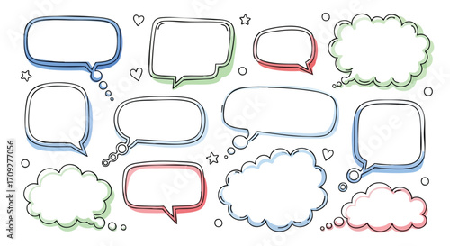 Dynamic collection of modern speech bubbles and thought clouds for creative communication and design projects