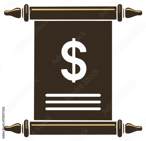 Financial Document or Contract Icon with Dollar Sign on a Vintage Scroll