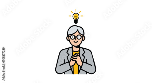 Brilliant idea strikes cartoon character, innovative thought, creative solution, business mindset