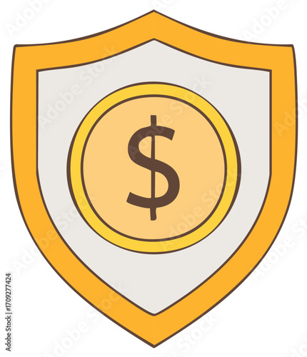 Shield with Dollar Sign Coin Depicts Financial Security and Protection