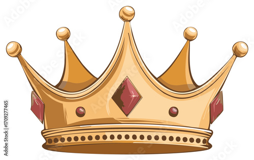 Golden Royal Crown with Red Gemstones and Ornate Design for Royalty and Power