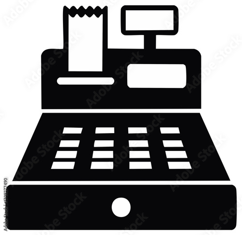 Illustration of a Classic Cash Register with Display and Keys
