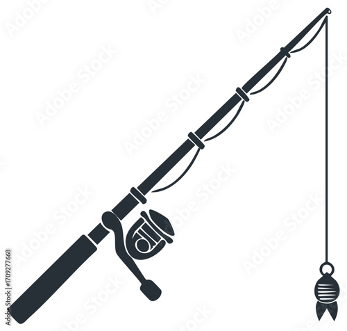 Fishing Rod and Lure Black Silhouette for Fishing Tackle and Sport Recreation