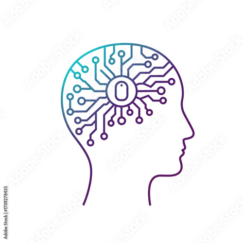 A futuristic profile illustrating the intricate fusion of human cognition and advanced digital technology, symbolizing artificial intelligence and innovative thought processes.