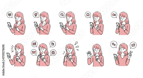 Woman's diverse smartphone interactions show emotions from excitement to confusion and success