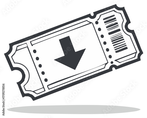 Digital download ticket icon with barcode and arrow symbol for event entry or special offer