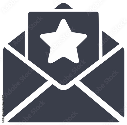 Open Envelope with Star Letter Icon for VIP Invitation or Special Message