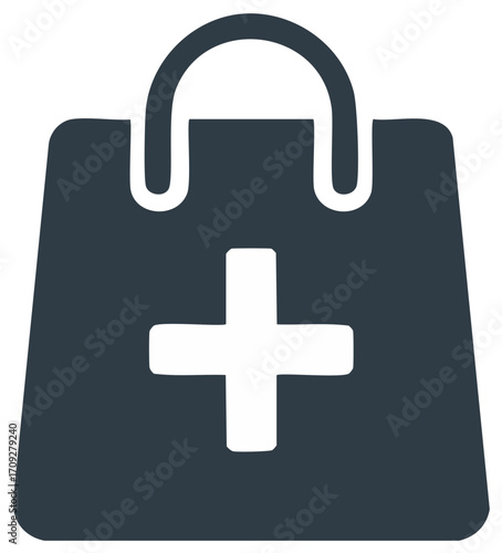 Medical Shopping Bag Icon Symbolizing Health Supplies and Pharmacy Products