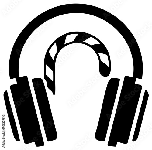 Headphones doodle simple illustration for music listening or recording podcast studio