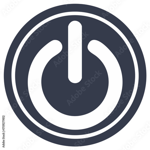 Modern power button icon with minimalist design for device on and off controls with dark fill and white symbol for sleek interface