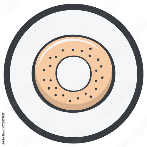 Poppy Seed Bagel on a Plate Simple Vector Illustration Icon