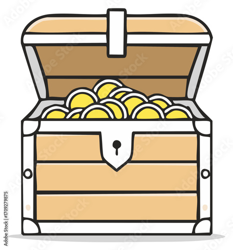 Cartoon treasure chest with gold coins inside