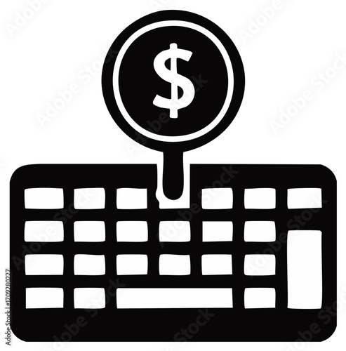 Keyboard and dollar coin icon for making money online freelance and e commerce concepts