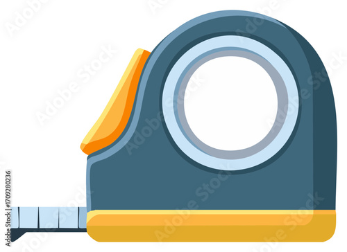Illustration of a blue and orange measuring tape tool with a white background