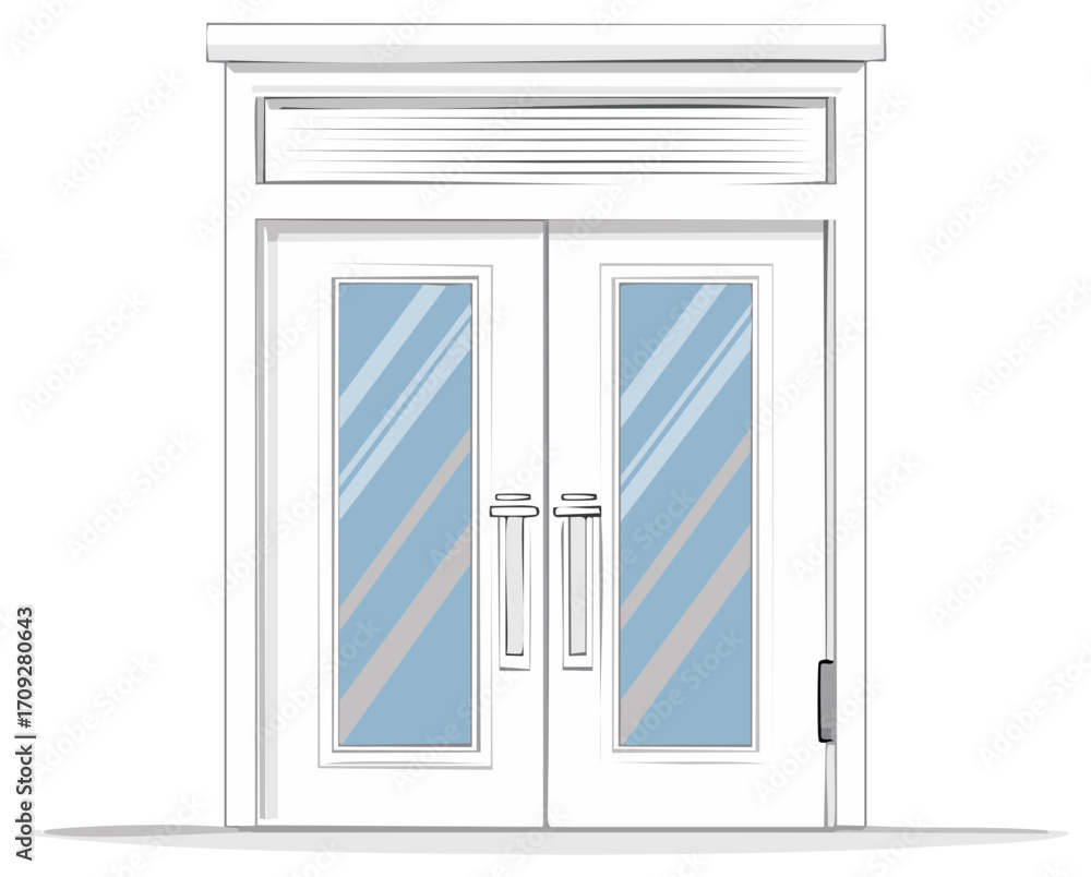 Fototapeta premium Elegant White Double Door with Transom Window Illustration Entrance Architecture
