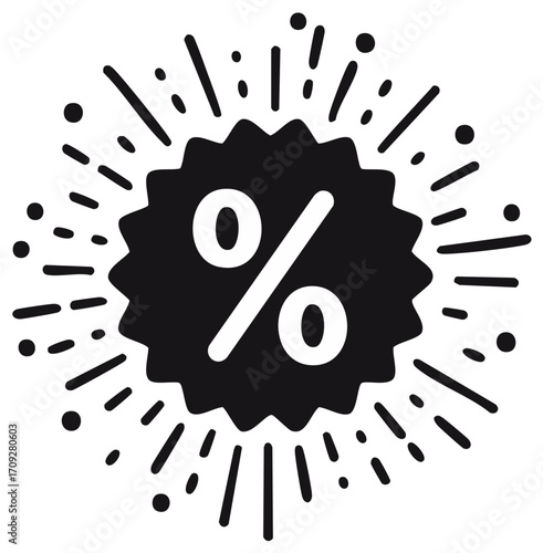 Percentage Sign Price Tag with Burst Vector Design for Sale and Discount