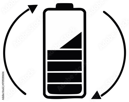 Rechargeable battery icon with circular arrows symbolizing power energy and renewal