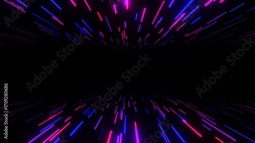 flight in abstract futuristic tunnel with neon light beam