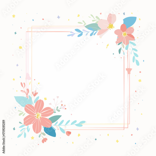 Pastel floral frame with blank center, perfect for invitations or announcements.
