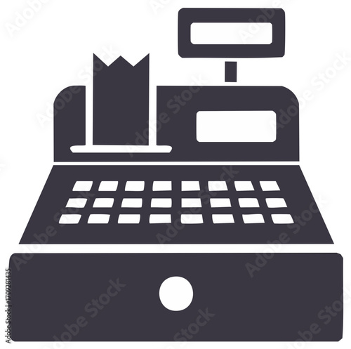 Isolated Cash Register Icon with Receipt and Buttons Point of Sale Symbol Financial Equipment Commercial Business Illustration