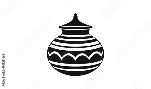 Ornate black and white decorative ceramic vase with striped pattern