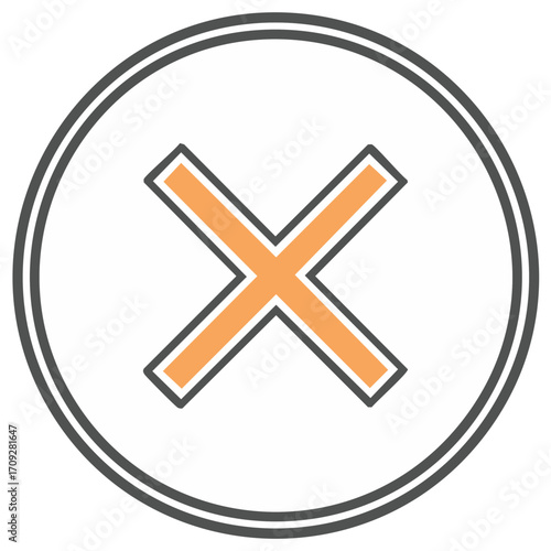 Warning symbol with orange X mark in a gray circle indicating error delete cancel incorrect or wrong