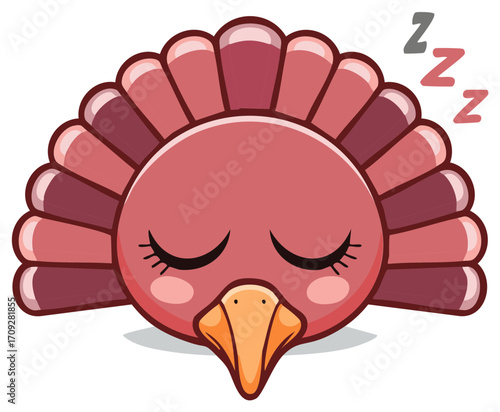 Cute pink turkey head illustration sleeping with closed eyes and Zzz symbols
