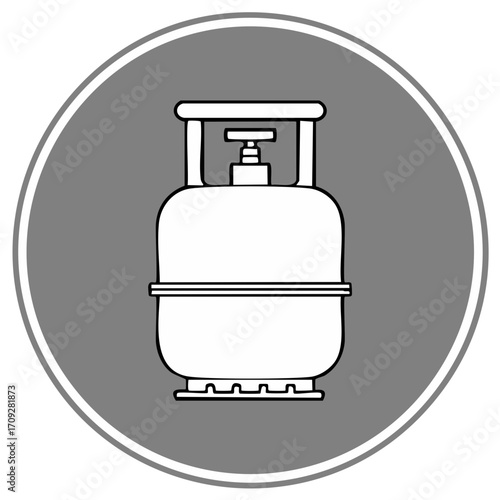 White Outline Gas Cylinder Illustration on a Gray Circle Background Energy Container for Fuel Storage and Industrial Applications