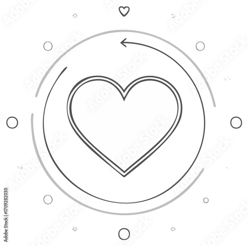 Heart Refresh Doodle with Arrow around Circle Symbolizing Second Chance and Love
