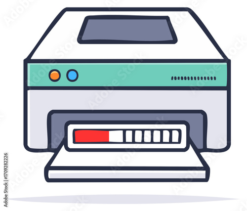 Illustration of a printer with a progress bar indicating printing in progress