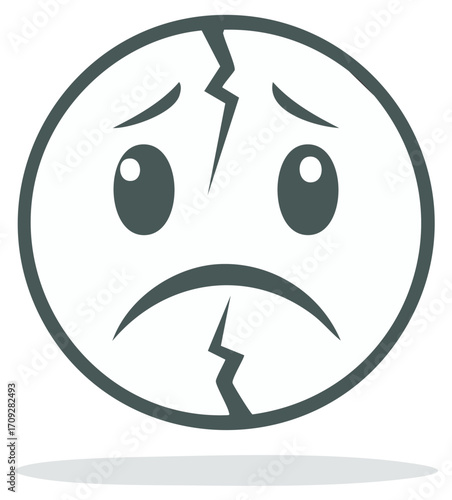 Stylized sad face emoji with a crack representing emotional distress or damage