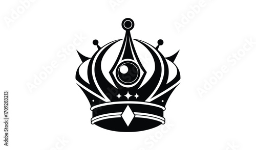 Ornate black and white crown emblem with jewel
