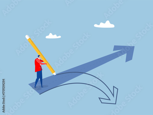 Businessman draw new arrow metaphor of change direction to achieve success,Change direction or career path for best opportunity,Adjustment or change in a progressive direction